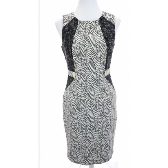 Calvin Klein Scuba Sheath Dress 6 Black Gray Stretch Career Church Classic - Picture 1 of 9